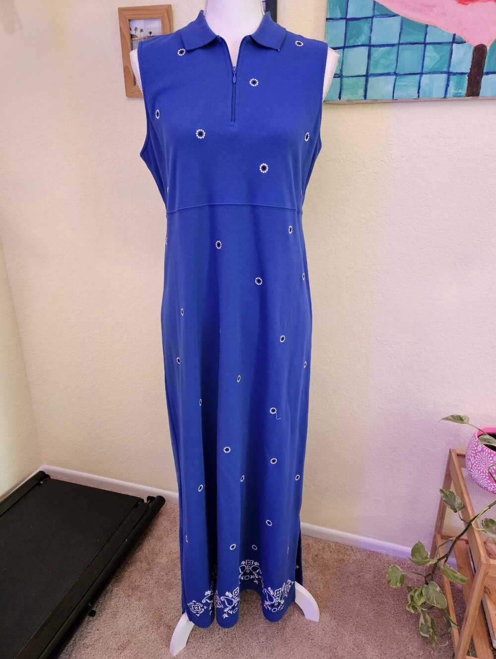 Bechamel Sleeveless Royal Blue Maxi Dress with Embroidered Accents Sz M
